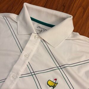 Masters Tech White Polo Shirt Yellow Masters Logo Graphic Design Mens Small